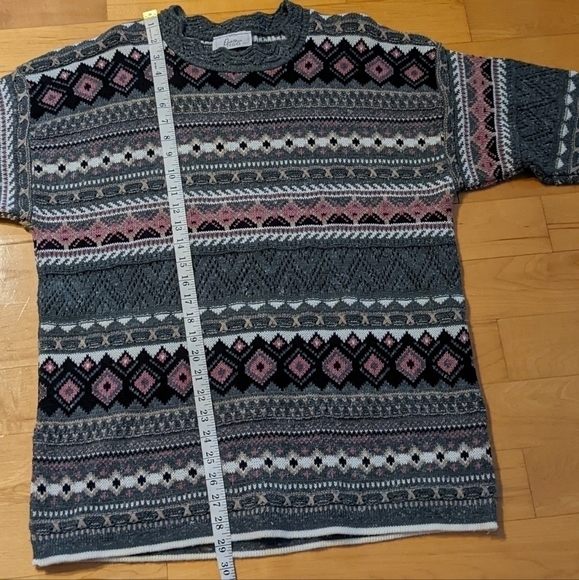 Vintage Eaton wool blend floral knit granny sweater dark green Large i1 - Picture 7 of 7